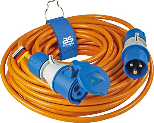 as - Schwabe Camping Verlängerungsleitung 25 m – 230 V / 16 A / 3-polig | CEE Stecker mit Spannungsanzeige - CEE-Kupplung mit Klappdeckel - Wohnmobil Verlängerung - Made in Germany - IP44, 62433