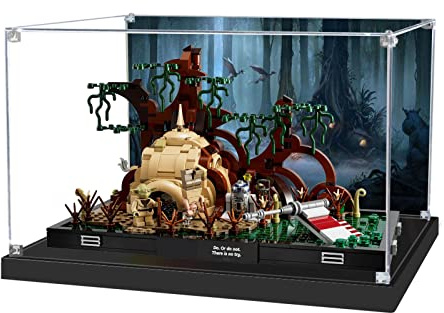 icuanuty Acryl Vitrine für Lego 75330 Diorama Yodas Hütte auf Aagobah, Staubdichte Vitrine für Modelle Sammlerstücke (Nur Vitrine, kein für Lego-Set) (mit Hintergrund)