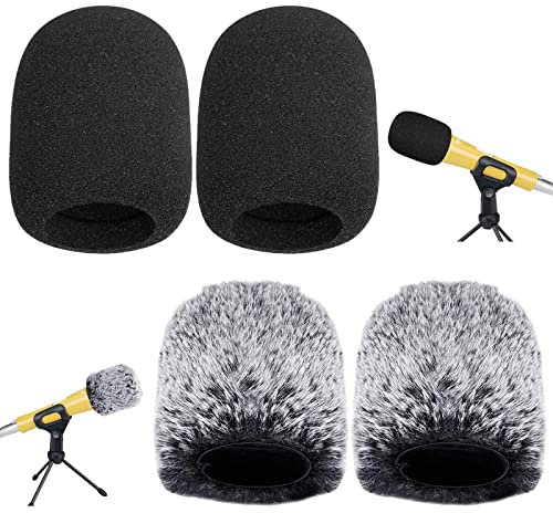 HKQP 4 Pcs Mikrofon Windschutz Popschutz Microphone Furry Windscreen Pop Filter Muffund Schaumstoff Abdeckung für Bühnenperformance, Outdoor-Aktivitäten