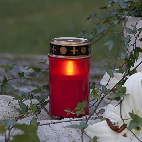 Luce tombale a LED Serene, lanterna tombale rossa con timer, candela tombale a batteria con effetto tremolante, candela cimiteriale LED per esterni