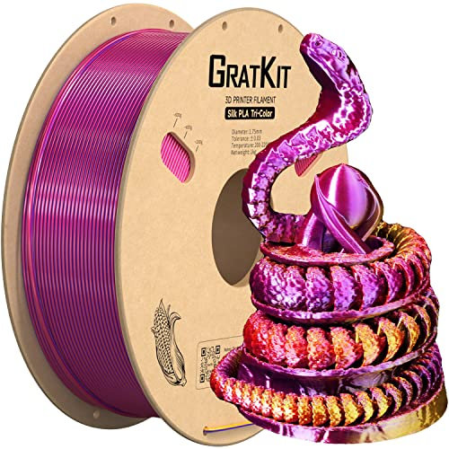 GratKit Tricolor Silk PLA Filament 1,75mm 1kg Spule, Dreifarbiges 3D-Drucker Filament mit +/-0,03mm Präzision, Einfach zu drucken, Rot Gold Und Violett