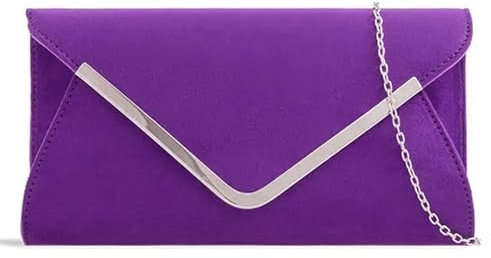 fi9® Bolso de mano liso de ante para novia, boda, noche, fiesta, fiesta, Purple, medium