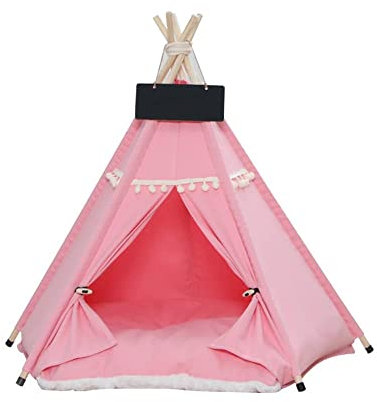 ENGEL WEMANG Hundezelt,Katzenzelt weiche Hundebetten für kleine und mittlere Hunde Mit passendem Kissen und Namensschild50x50x60cm(M Rosa)