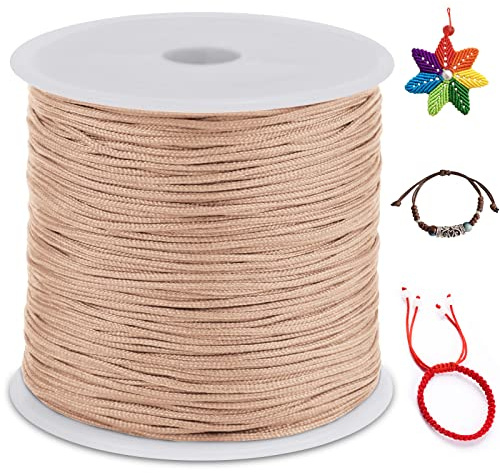 LEREATI Nylonschnur 0.8mm x 100m Nylonfaden Nylon Perlenschnur Satinkordel, Makramee Schnur Nylonschnur für Armbänder Perlen Auffädeln Halskette Schmuckherstellung DIY Handwerk (Beige Rot)