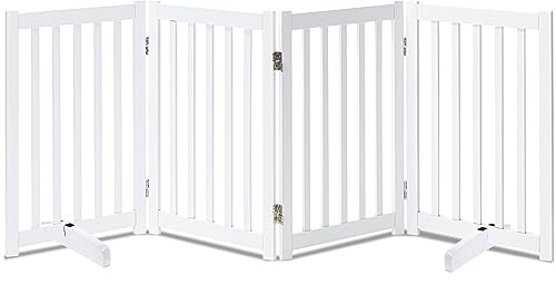 LZRS Cancello autoportante per animali domestici in legno massello, altezza 76 cm, 4 pannelli, per cani di tutte le età, bianco