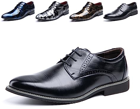 Oxford Shoes for Men Derby Shoes Mens Formal Dress Business Lace Ups Shoes Patent Leather Breathable Classic Slip On Brogues Black 3 Size 9