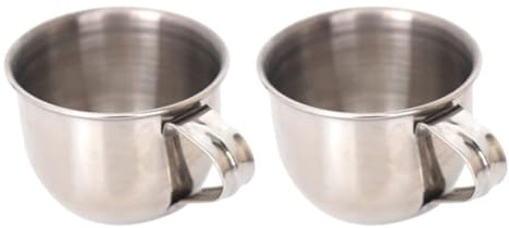 IMIKEYA 2 tazas de café pequeñas de acero inoxidable con asas, mini vasos de vino, cerveza, irrompibles, tazas de camping para té, leche y agua