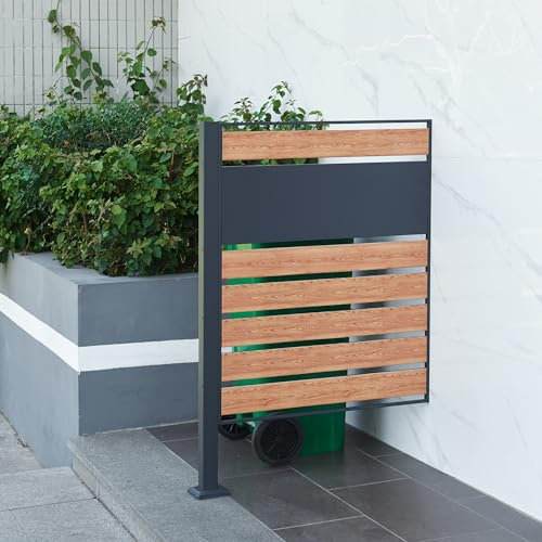 [en.casa] Recinzione Frangivista per Bidoni di Rifiuti Schermatura in Acciaio per Contenitori di Spazzatura Recinzione Espandibile 1 Pannello a Doghe 120 x 83 cm Antracite/Effetto Legno