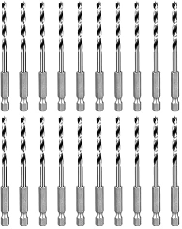 SALI 20-teilig Holzspiralbohrer Bohrer mit 1/4 Sechskant-Schaft Holzbohrer-Set Ø 4 mm für Bohrungen in Weichholz, Hartholz Professional Zubehör Bohrschrauber Standbohrmaschine