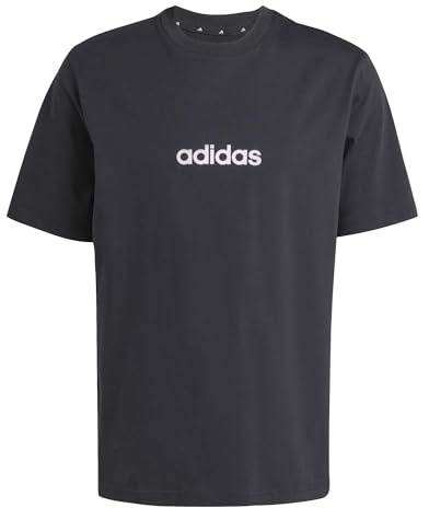 adidas Men's Essentials Linear Single Jersey Shirt, Black/White, XL