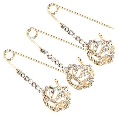 COLLBATH Elegantes Broschen-set Mit Strass-krone Für Damen 3er-pack Modische Sicherheitsnadel Goldfarben