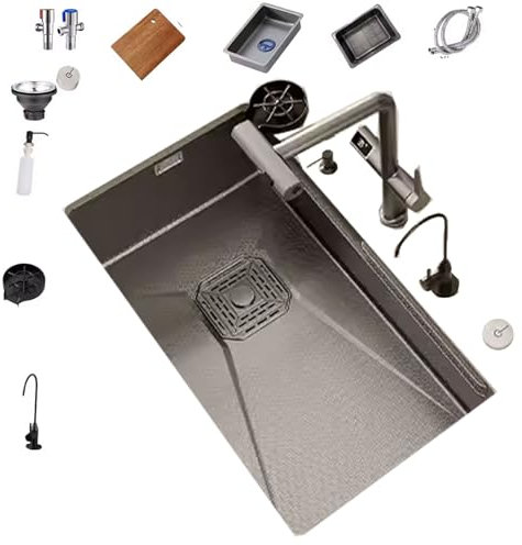 Spülbecken mit Armatur Set Edelstahl 304 Einbauwaschbecken mit Wabenprägung, mit Tassenwaschmaschine, Seifenspender, Ausziehbarer Wasserhahn, Küchenspüle(D,75 * 40)