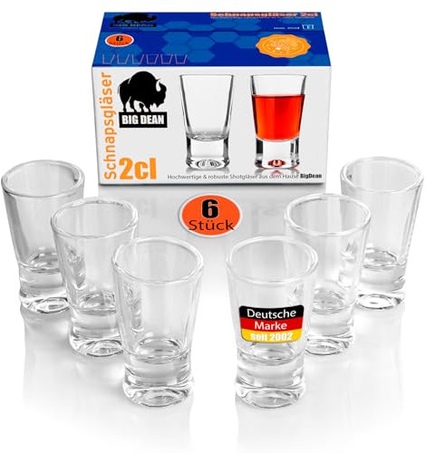 BigDean 6 Stück Schnapsgläser 2cl in Geschenkbox – hochwertige Shotgläser lebensmittelecht spülmaschinenfest - in hochwertiger Gastro Qualität