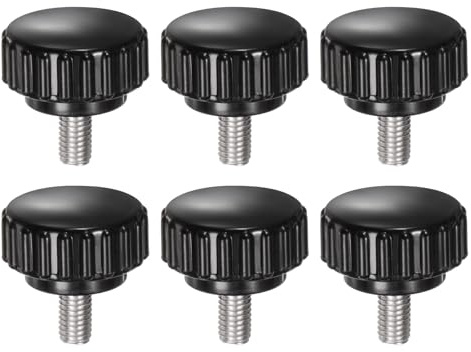 sourcing map Gerändelte Klemmknöpfe, M5 x 10 mm, metrisch, 304 Edelstahl, Außengewinde, Rändelschraube, Typ 22 mm, Kunststoff, Rundkopf, Gewinde, Handschraubenknöpfe, Schwarz, 6 Stück