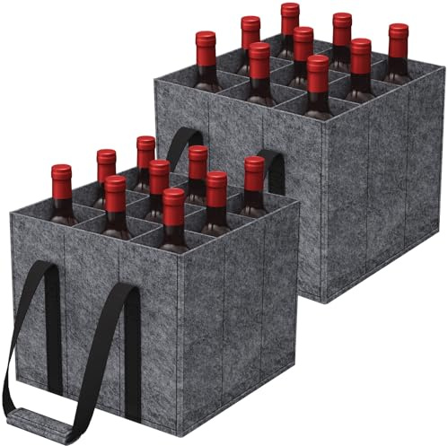 Lifewit Flaskväska, filtflaskväska, vikbar filtflaskpåse med handtag för vin, GRÅ, Für 9 Flaschen, modern