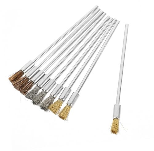 MUSISALY 9pcs Electric Wire Brush Set for Drill Stainless Steel Copper Wire Horsehair Brushes 3x6x100mm Long Shaft Rust Removal Drill Attachment