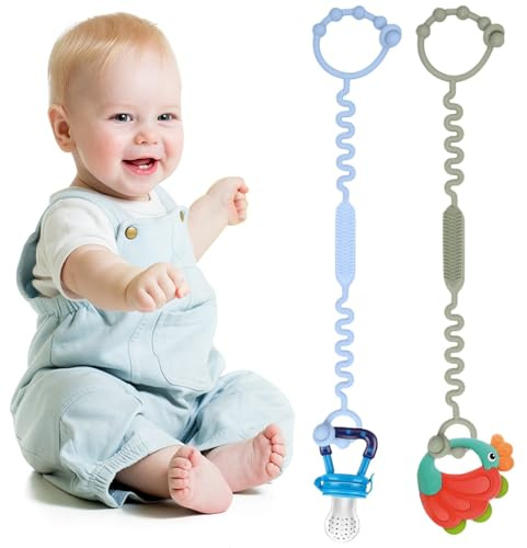 JEYORZY 2er Pack Baby Cup Catcher, Silikon Schnullerkette, Kinderwagen Spielzeug Kette, BPA-frei, Schnullerband, Trinkbecher Halteriemen