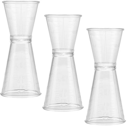 BEBEMOKO Juego 3 Vasos Medidores De Plástico Doble Medidor Para Cócteles Taza Medidora Transparente Tamaño Grande Para Coctelería Casera Bar