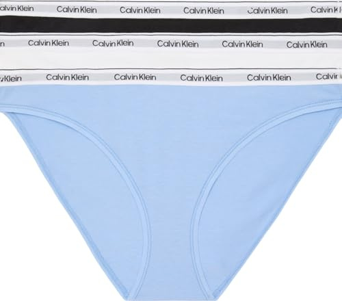 Calvin Klein Damen 3er Pack Slips Bikini Form Baumwolle mit Stretch, Mehrfarbig (Black/White/Frozen Fjiord), S
