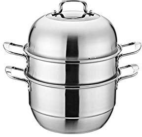 Pentola per cottura a vapore in acciaio inox a 3 livelli, fondo singolo spesso, multifunzione, per la cucina di casa, fornelli a gas, fornello a induzione, universale, a vapore, 26 cm, 28 cm, 30 cm,