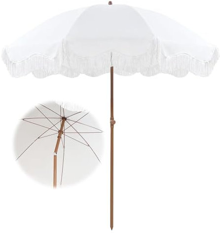 DYPJHEO UPF 50+ Tischschirm Balkonschirm Weiß, Kompakter Tragbarer Reise Campingschirm Strandschirm Reise Neigbar Sonnenschirm, Wasserdicht, Baldachinabdeckung 200cm