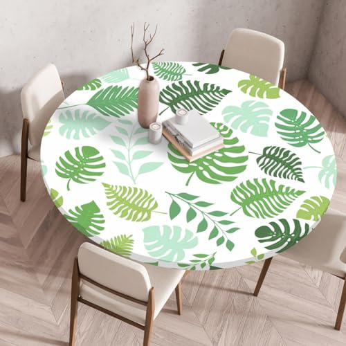 Treer 3D Elastische Tischdecke Rund Abwaschbar, Spanntischdecke Rund Gartentischdecke Outdoor Round Tischdecke mit Gummizug für Küche, Esszimmer und Picknick (Gemischtes Blatt,60 cm)