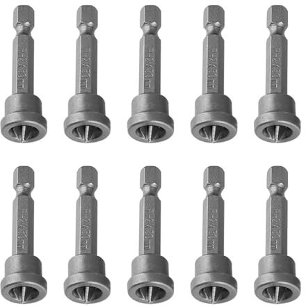 Drywall Screw Depth Setter, Drywall Screwdriver Bits, 10Pcs 50mm PH2 Hex Shank Magnetic Screwdriver Bits Set for Drywall Plasterboard Locating