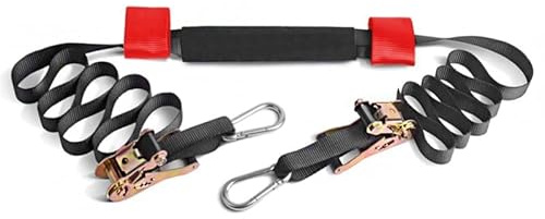 MOTO4U Universal Motorcycle Handlebar Tie Down Strap with Belt Tensioner Motorbike Front Wheel Tie Down Strap Front Wheel Transport Bar Tie Down in Red