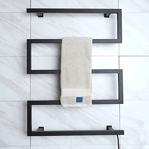 SkyFace Scaldasalviette termoarredo Nero, termoarredo Elettrico da Parete con Interruttore a LED Risparmio Energetico 89W Termoarredo da Bagno, 800x600mm, Nero, Hardwired (220V)