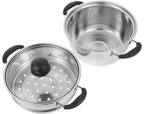 HIAKDOFT Olla Vaporera Doble Acero Inoxidable Para Vapor y Hervir, Mango Ergonómico, Apta Para Cocinas De Inducción y Gas, Utensilio Multifunción Para Preparar Alimentos En Casa