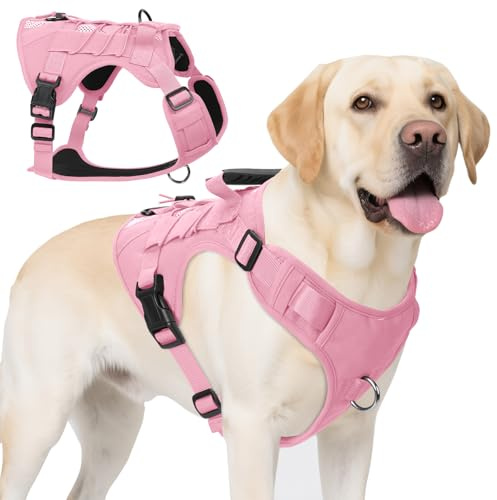 AKOFIC Taktisches Hundegeschirr Mittelgroße Grosse Hunde, Anti Zug Hundegeschirr Ausbruchsicher mit Griff, Verstellbare Atmungsaktiv Geschirr Hund für Hunde Trainierung Spaziergang (Pink, XL)