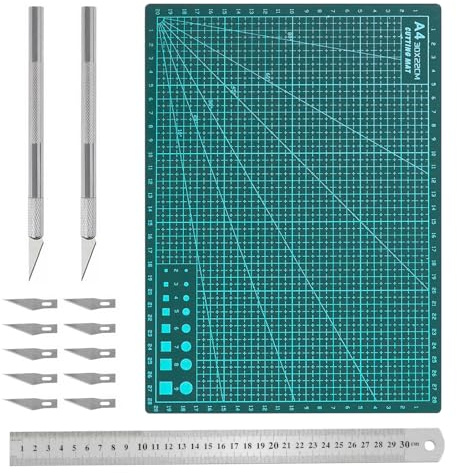14 Pieces A4 Cutting Mat Set PVC Craft Mat Self Healing Cutting Mat Cutting Board Craft with Steel Rule Crafting mat for Self-Healing Craft Mat for Sewing, Fabric & Drawing Projects