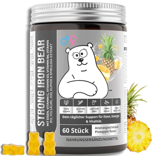 Eisen Gummibärchen hochdosiert – Iron Gummies mit Vitamin C, D3, B6, B12 & Folsäure – Eisen Gummies für Energie & Blutbildung – vegan & zuckerfrei – 60 Stück – TRUEBEARS