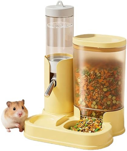 Beverino e Dispenser per Criceti,Bevitore Automatico per Animali con Base Contenitore Cibo - Bevitore Antigoccia con Ciotola Cibo - Per Riccio Gerbilli Criceti Nano