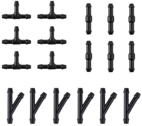 MUNZE Schlauchverbinder, 18 Stück (6 Y-Form 6 T-Form 6 Gerade) Universal 29Mm Schwarz Für Auto Scheibenwaschanlage Wischwasserschlauch