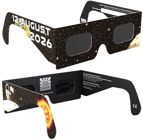 Absolute Eclipse Occhiali Eclissi Solare Certificati ISO 12312-2 CE | Occhiali per Vedere Eclissi 12 Agosto 2026 | Produttore Europeo Riconosciuto AAS | Confezioni 1/2/6/10/50/100