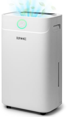 Duronic DH201 Deshumidificador 440 W hasta 20 L al Día, Depósito de 5,1 L | Drenaje Continuo, Temporizador 1-24 h, Control de Humedad 30-80%, Secado de Ropa, Silencioso 48 dB, con Ruedas, Hogar