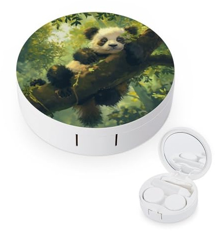 pmoyh Blätter und Panda Kontaktlinsenbehälter Kontaktlinsenetui Kontaktlinsen Aufbewahrung für Zuhause Reisen 8x8cm