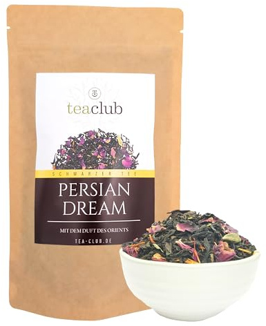TeaClub Persian Dream Schwarzer Tee Lose 100g – Schwarztee mit Kardamom | Persische Schwarztee-Mischung, Kardamom, Rosenblüten & Saflorblüten, orientalisches Aroma, Persischer Tee im Doypack
