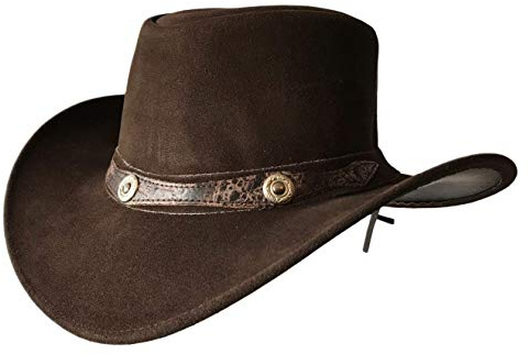 BRANDSLOCK Cowboy Hut für Herren und Frauen - Premium Leder Australischer Busch - Leichter Western Hut - Formbarer Cowgirl Hut Mit Breiter Krempe - Party Kostüm Outfit für Reisen und Sonnenschutz