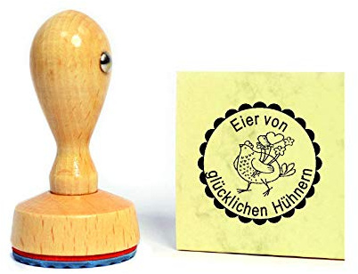 Stempel Eier von glücklichen Hühnern - Huhn mit Herzen - Wunschtext möglich - Ø 20 mm