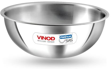 Vinod Platinum Triply Stainless Steel Tasla/Kadai - 3.2 litres, 26 cm | 2.5 mm Thick Heavy Bottom, Fast & Even Heating, Less Oil Healthy Cooking, Induction and Gas Base Kadhai for Frying & Dough
