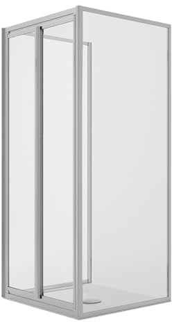 Idralite Cabine de Douche 3 côtés 70x70x70CM H185 Verre Transparent 2 Fixes+Saloon 2 Pivotantes 70 Mod.Clint