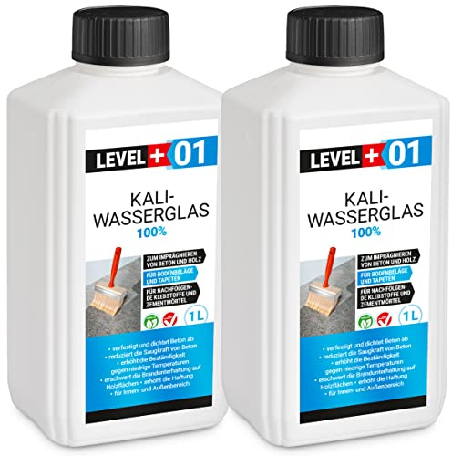 Level Plus 01 Kaliwasserglas 28-30 Unverdünnt 2 Liter Haftgrund Abdichtung | Holzimprägnierung Pur Wasserglas 100%, Beton Versiegelung Wetterfest