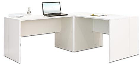 mutatio Eckschreibtisch weiß - Schreibtisch Kinder - PC Tisch- [Funktional und Robust] Ecktisch - Bürotisch - Arbeitstisch - In Weiß ca.: B 185/185 x H 75 x T 75 cm | Büro Möbel