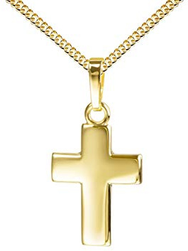 JEVELION Halskette Kreuz-Anhänger mit in Hochglanz poliertes Gold Kreuzanhänger für Damen, Herren und Kinder als Ketten-Anhänger + Schmuck-Etui