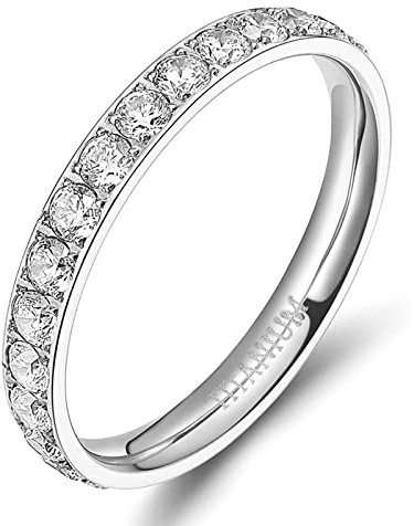 Zakk Eternity Ring 3mm Damen Ewigkeitsringe Titan Verlobungsringe Eheringe Trauringe Memoirering mit Zirkonia Silber Gold Rosegold (silber, 60 (19.1)