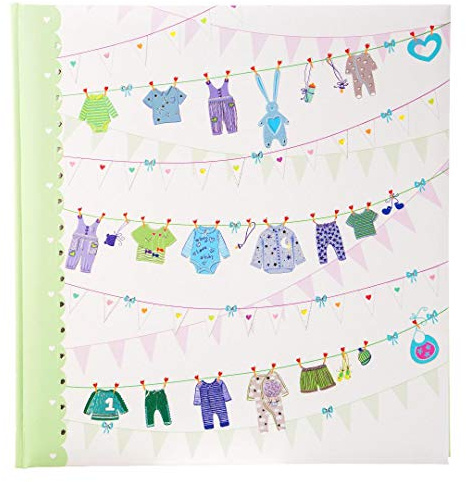 Babyalbum für Babys und kleine Jungs von Turnowsky (Kinder-Album) - hochwertiges und einmaliges Design, 60 + 4 Seiten, 30 x 31 cm Größe. Motiv: Baby-Wäscheleine Junge