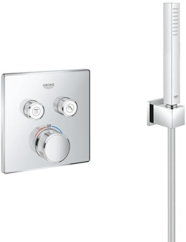 GROHE 29124000 | Grohtherm SmartControl Thermostat Concealed | Square | 2 Valves & 27703000 | Euphoria Cube Stick Hand Shower Bath Set | 1 Spray