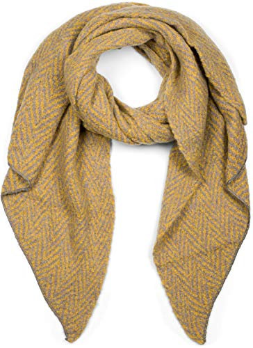 styleBREAKER Damen weicher Web Schal mit Zick Zack Zacken Muster in asymmetrischer Form, warm Winter, Stola 01017129, Farbe:Curry-Grau